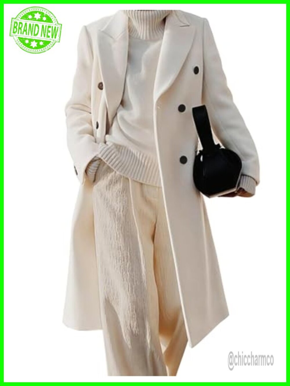 Womens Long Wool Blend Coat Double Breasted Trench Peacoat Winter